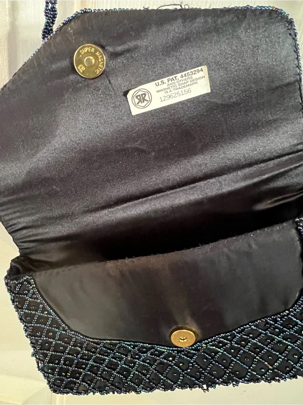 Vintage Beaded Navy Evening Crossbody purse magnetic closure - Picture 7 of 11